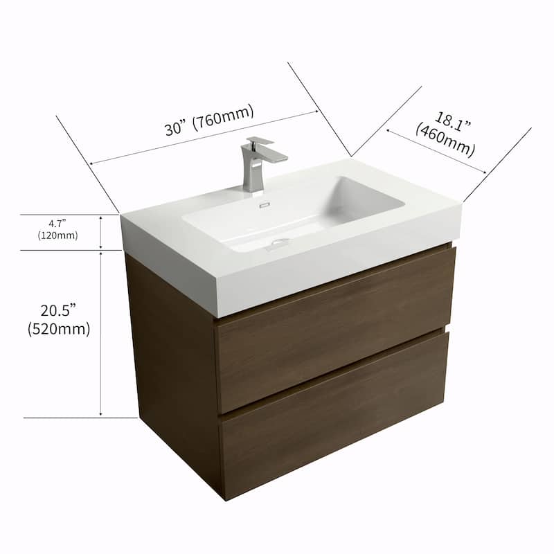 36"/30"/24" Floating Bathroom Vanity with Sink, Wall-Mounted Storage Cabinet