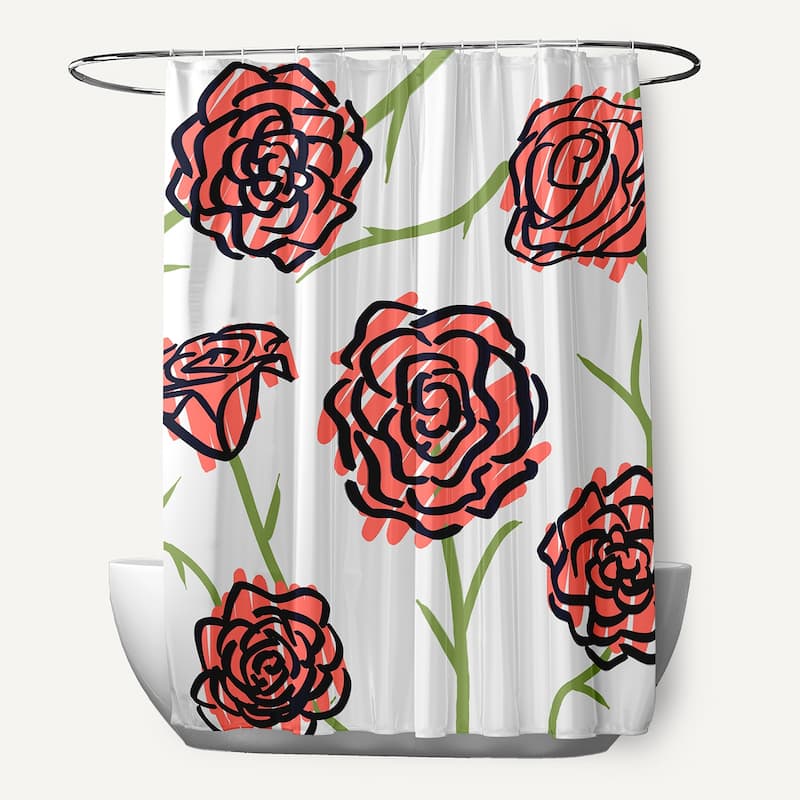 71 x 74-inch Spring Floral 1 Floral Print Shower Curtain - Navy