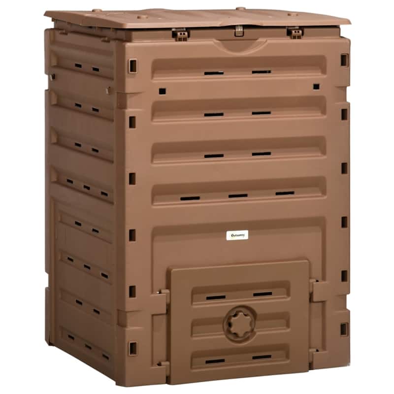 Compost Bin with Ventilation, Snap-On Lid, and Double Doors - 27.25" L x 28" W x 40.5" H