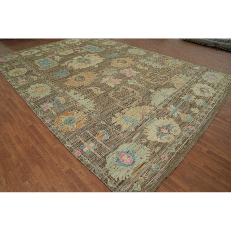 Hand Knotted Oriental 100% Wool Carpet Transitional All-Over Brown Oushak Area Rug - 17' 8'' X 12' 0''