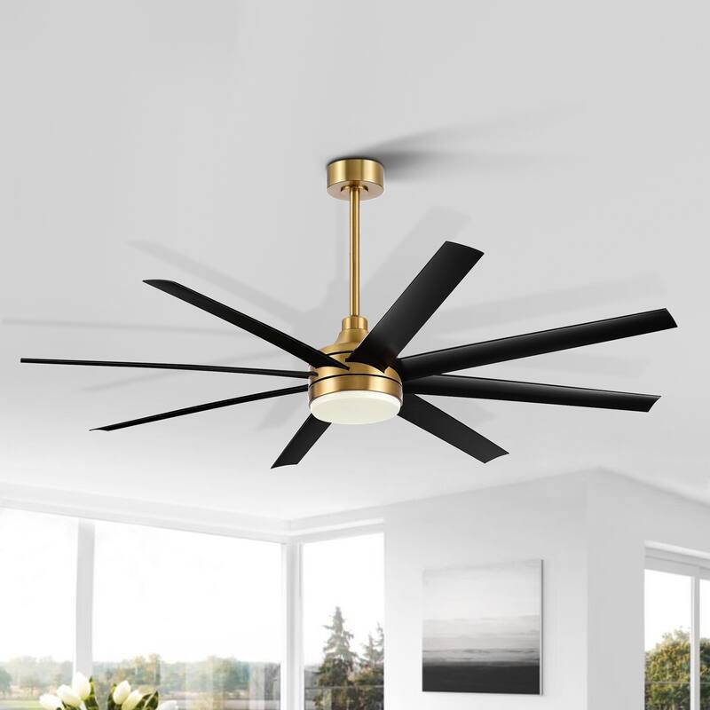 65" Gold LED Ceiling Fan with Light Remote-8 Blade - 65 Inch