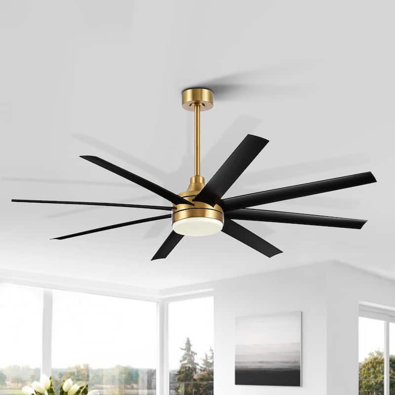 65" 8 Blade Black and Gold Ceiling Fan with LED Lights Remote Control - 65 inch - 65 inch - Gold