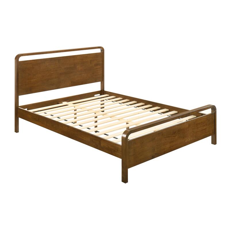 Roundhill Furniture Eldren Wood Platform Bed in Walnut Finish, King