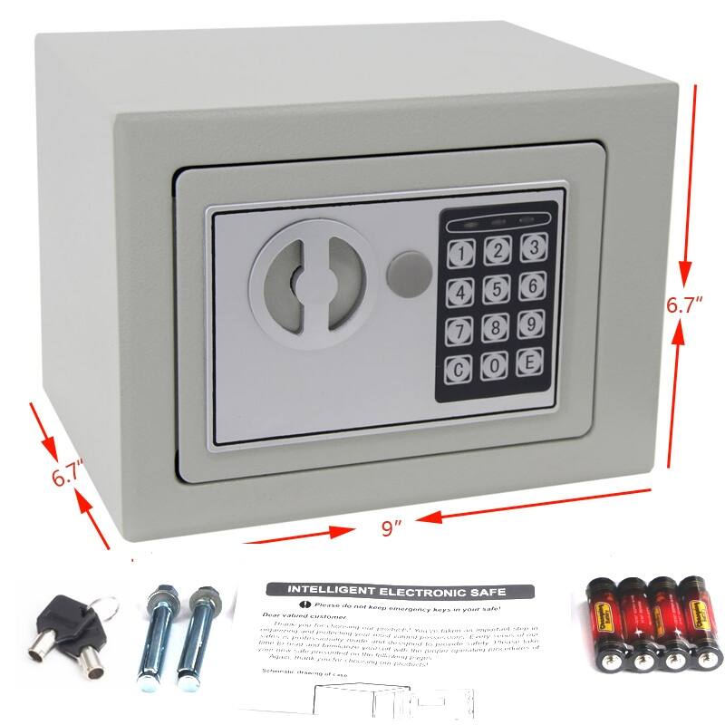 Digital Keypad Office/Home Mini Safe Box Steel Alloy Security Safe Grey - black