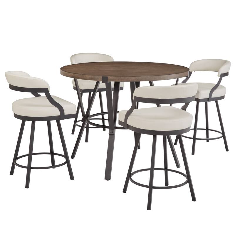 Bacalar Black Finish Metal Round Counter Height Table with Vegan Leather Swivel Chair Set by iNSPIRE Q Modern - White