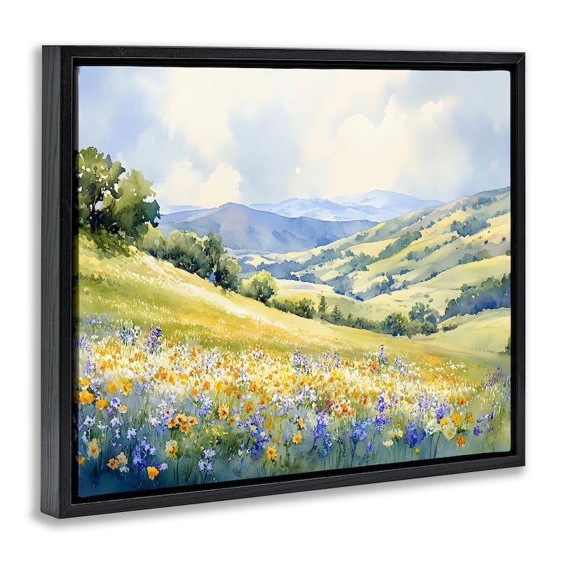 Stupell Spring Meadow with Distant Mountain Framed Floater Canvas Wall Art Design By Franklyn Gregory