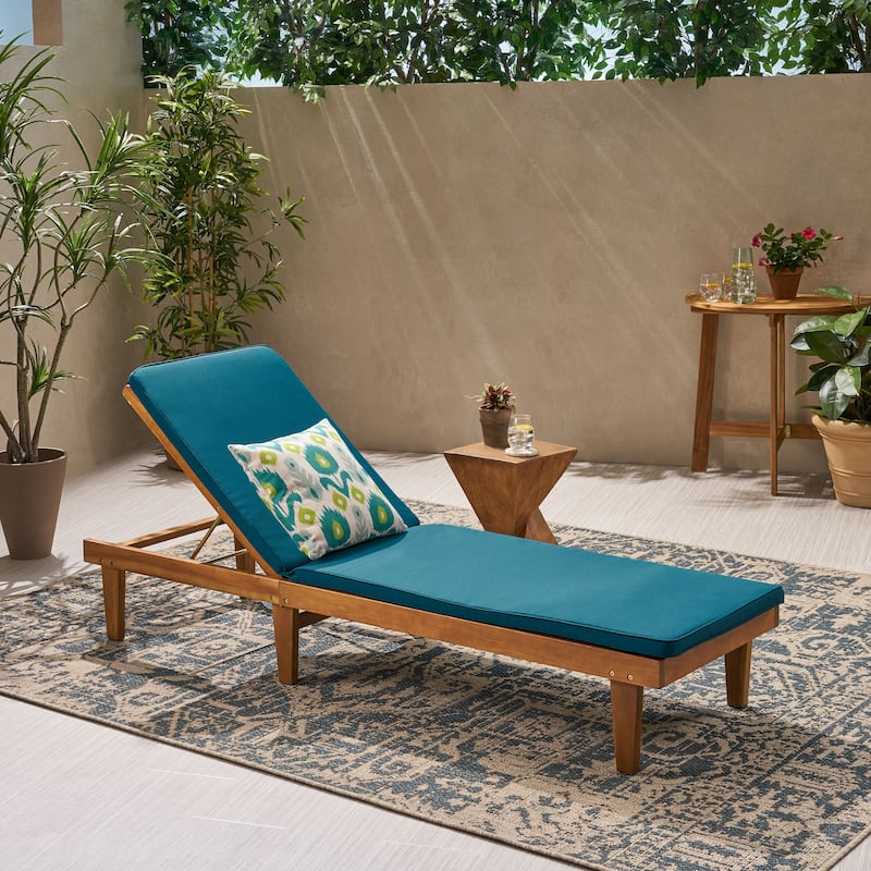 Nadine Outdoor Acacia Wood Chaise Lounge and Cushion Set by Christopher