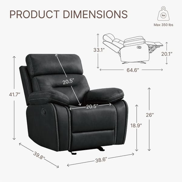 dimension image slide 3 of 4, Lauren Manual Recliner Glider Rocker Chair for Living Room