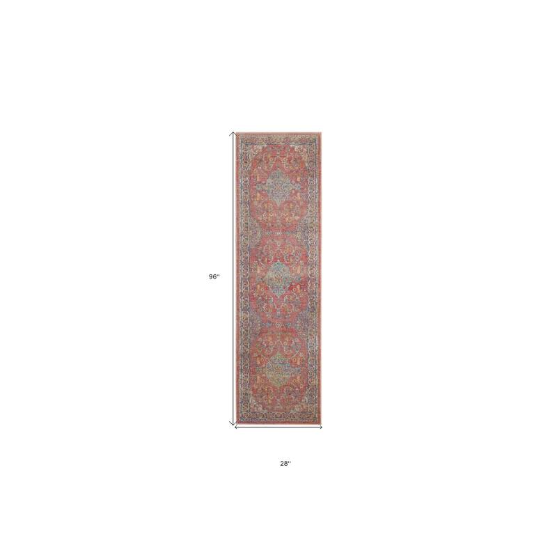 Power Loomed Distressed Abstract Floral Traditional Non Skid Area Rug - 96' X '28' X '0.5