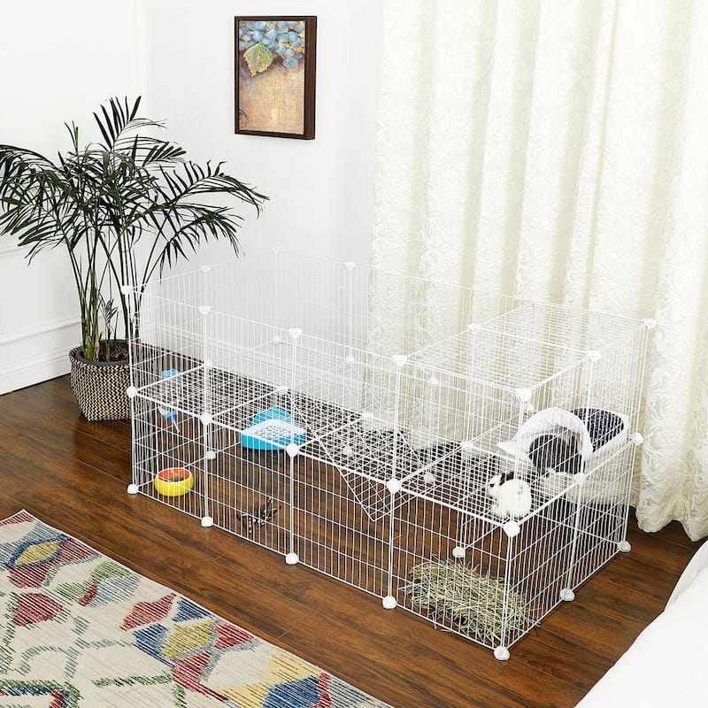 Metal Foldable Small Animal Playpen with Door for Indoor and Outdoor Use - 56.3'' L x 28.7'' W x 28'' H