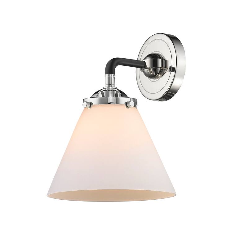 Innovations Lighting Large Cone Single Light 9" Tall Bathroom Sconce - Black Polished Nickel / Matte White Cased