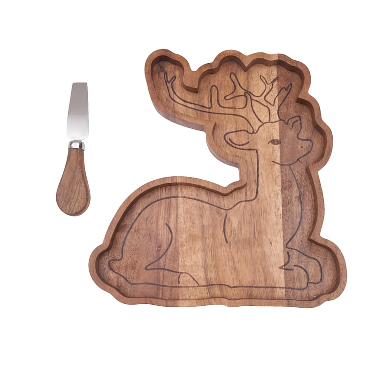 Reindeer Shaped Wooden Serving Board with Spreader 10.75 x11.00-in.