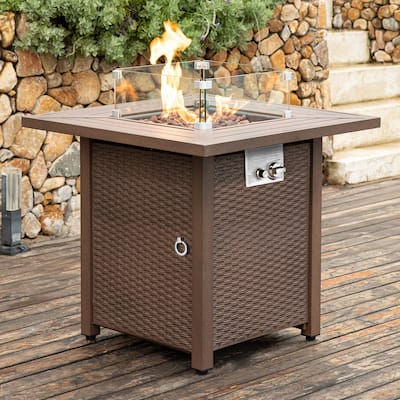 COSIEST Outdoor Metal Fire Table, 28-inch Square Fire Pit, 40000 BTU with Wind Guard
