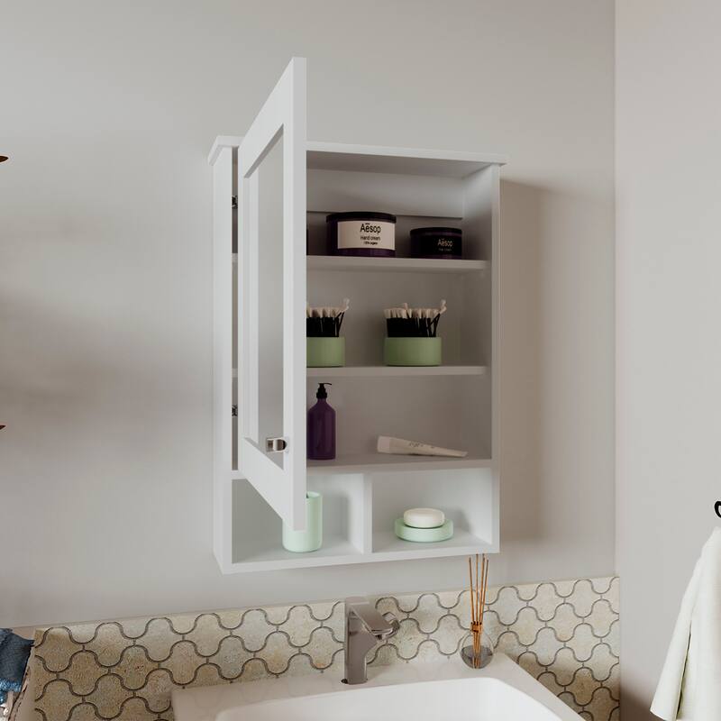 Wall-Mounted Medicine Cabinet with Mirror, 5 Shelves, 1 Door, Compact Storage Solution for Bathroom