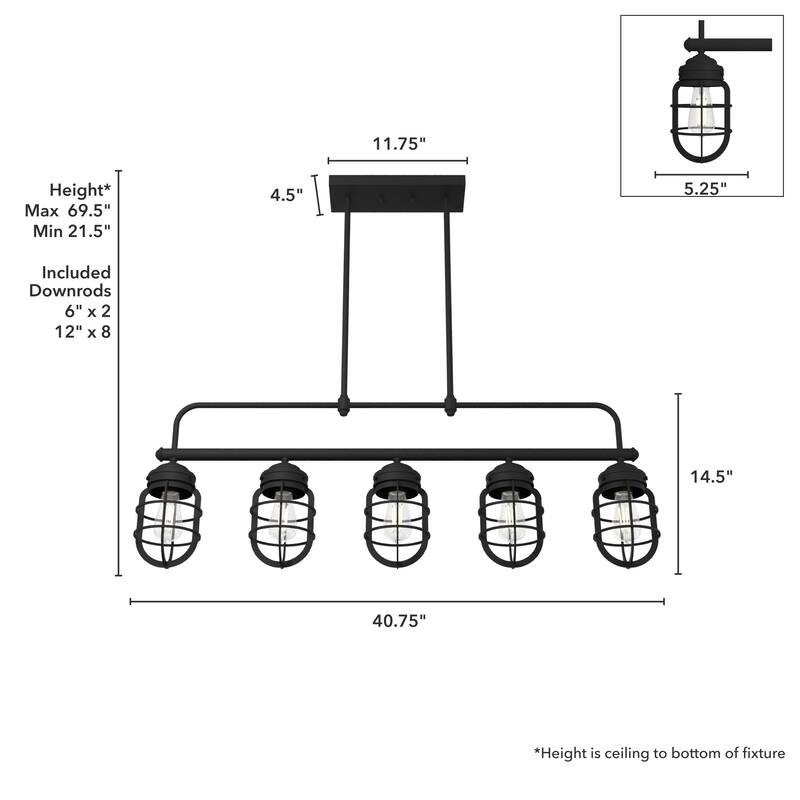 Hunter Starklake 5-Light Linear Chandelier - Kitchen Island, Dining Room - Industrial - Modern Farmhouse, Cage Design