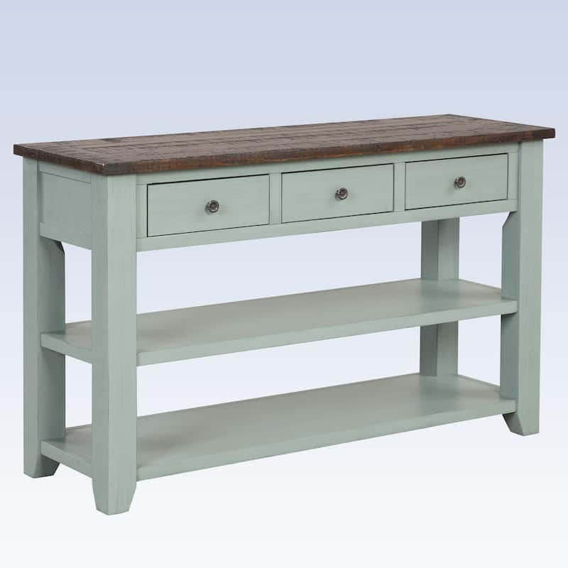 Modern Solid Pine Wood Top Console Table with Drawers and Shelves