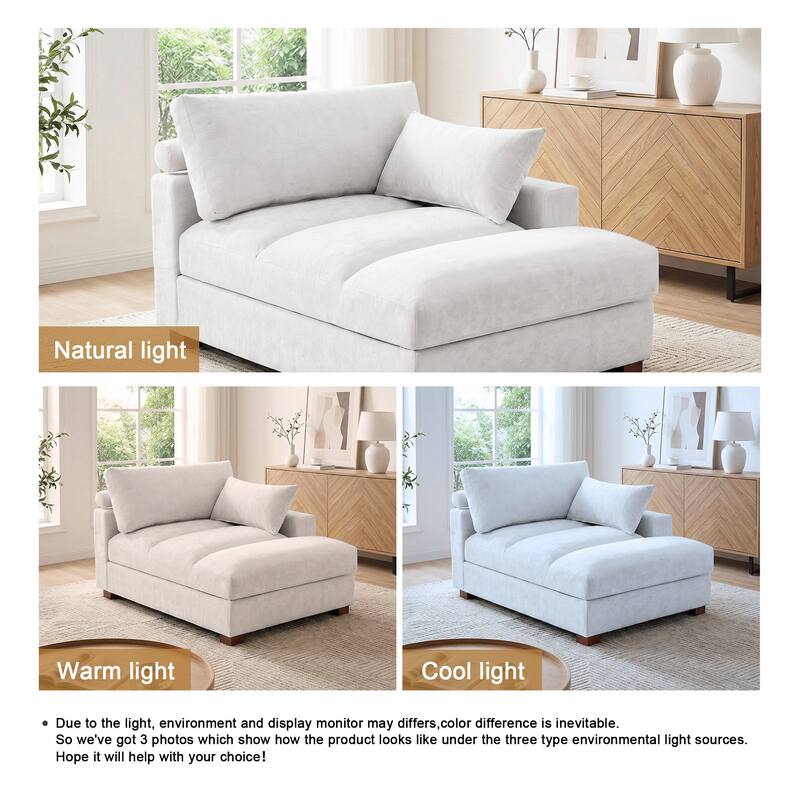 Mid-Century Chenille Adjustable Headrest Chaise Lounge Sofa