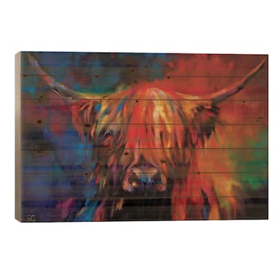 Highland Cow Print On Wood by Sue Gardner - Multi-Color