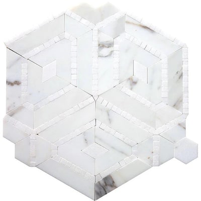 Serena 9x10 White Gray Calacatta Gold, Thassos Mosaic Tumbling cube Wall Tile (3.28 sq ft/case) - 5 Pack