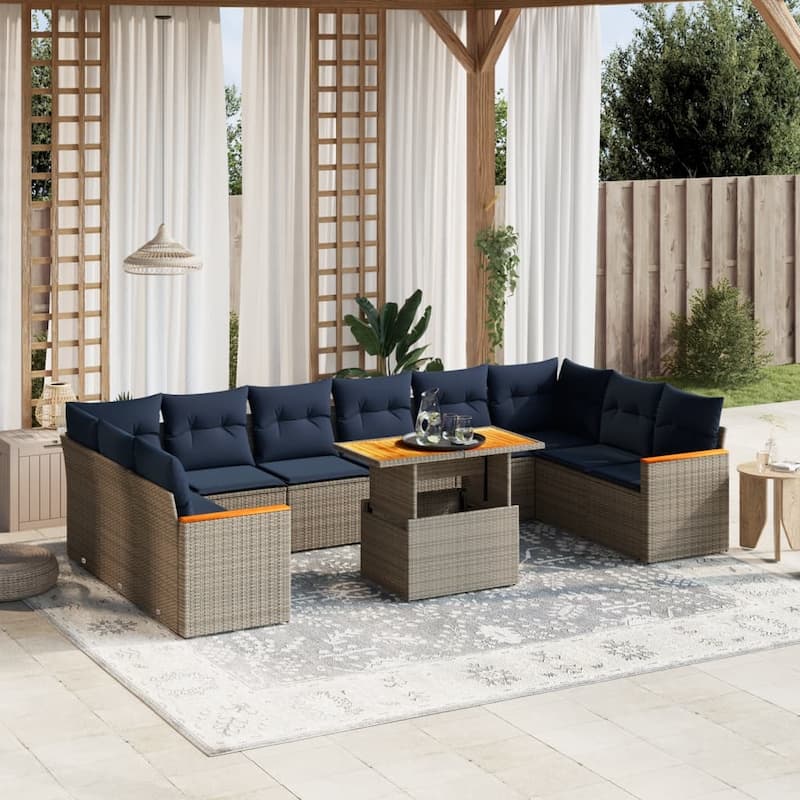 vidaXL Patio Sofa Set with Cushions Outdoor Furniture 11 Piece Poly Rattan - 24.4 x 24.4 x 27.2 - Grey