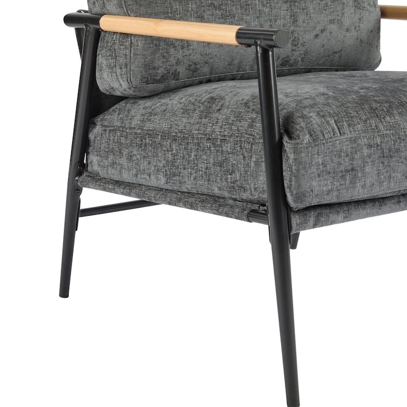 27.56" Modern Accent Chair with Plush Cushions, Metal Frame, and Wooden Armrest Design -for Living Room, Bedroom