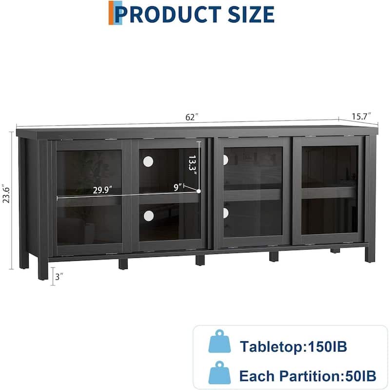 TV Stand, with 4 Sliding Glass Doors & Storage Cabinet