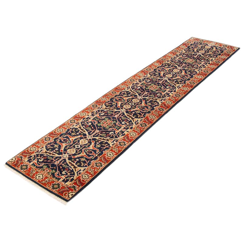 ECARPETGALLERY Hand-knotted Serapi Heritage Dark Navy Wool Rug - 2'6 x 11'10
