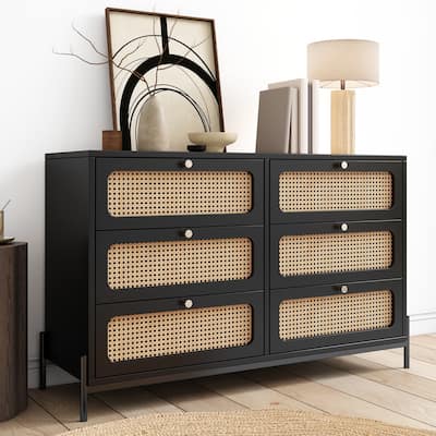 Rattan Wood Closet 6-Drawer Dresser