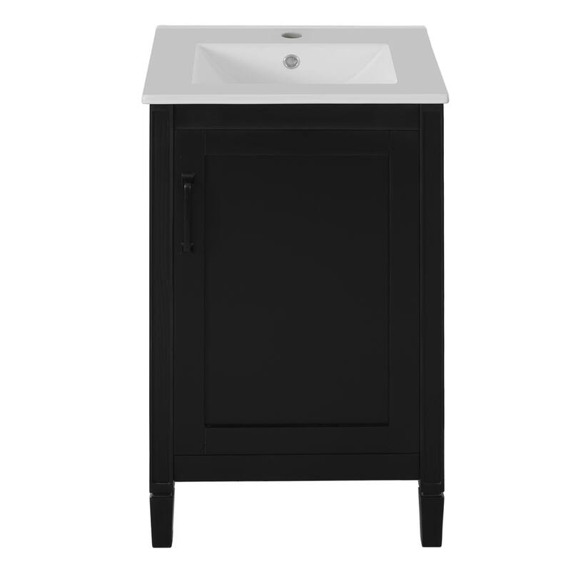 20" Small Bathroom Vanity with Ceramic Sink - Soft-Close Door, Adjustable U-Shaped Shelf, Freestanding Cabinet