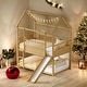 preview thumbnail 1 of 5, Twin over Twin House Bunk Bed Wooden Floor Bunk Bed with Slide Natural Wood