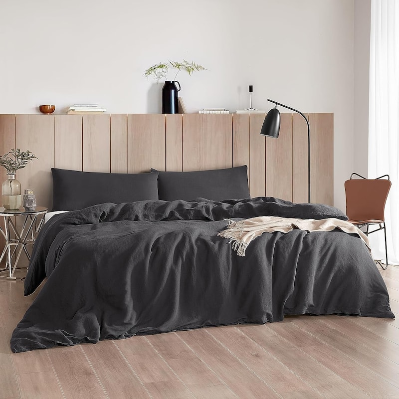 Dark Sky Reserve® - Bamboo Linen Oversized Duvet Cover - Portugal Made - Faded Black