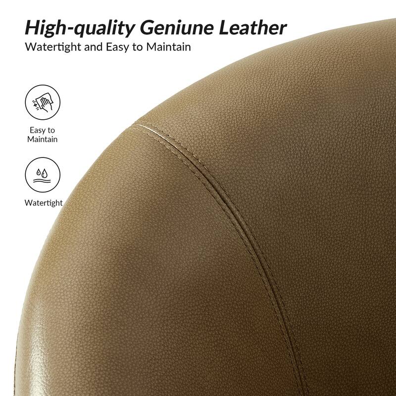 Althea Modern Genuine Leather Swivel Barrel Chair with Solid Wood Base By HULALA HOME