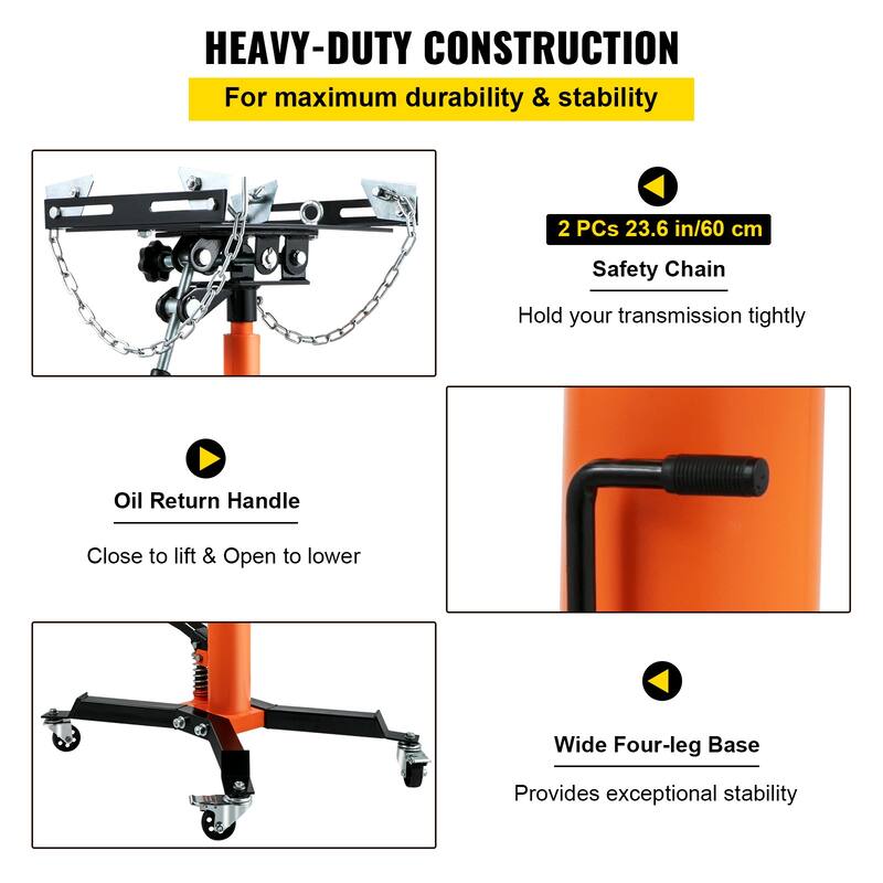 Transmission Jack, Hydraulic Telescopic Transmission Jack, 2-Stage Floor Jack Stand with Foot Pedal, 360° Swivel Wheel