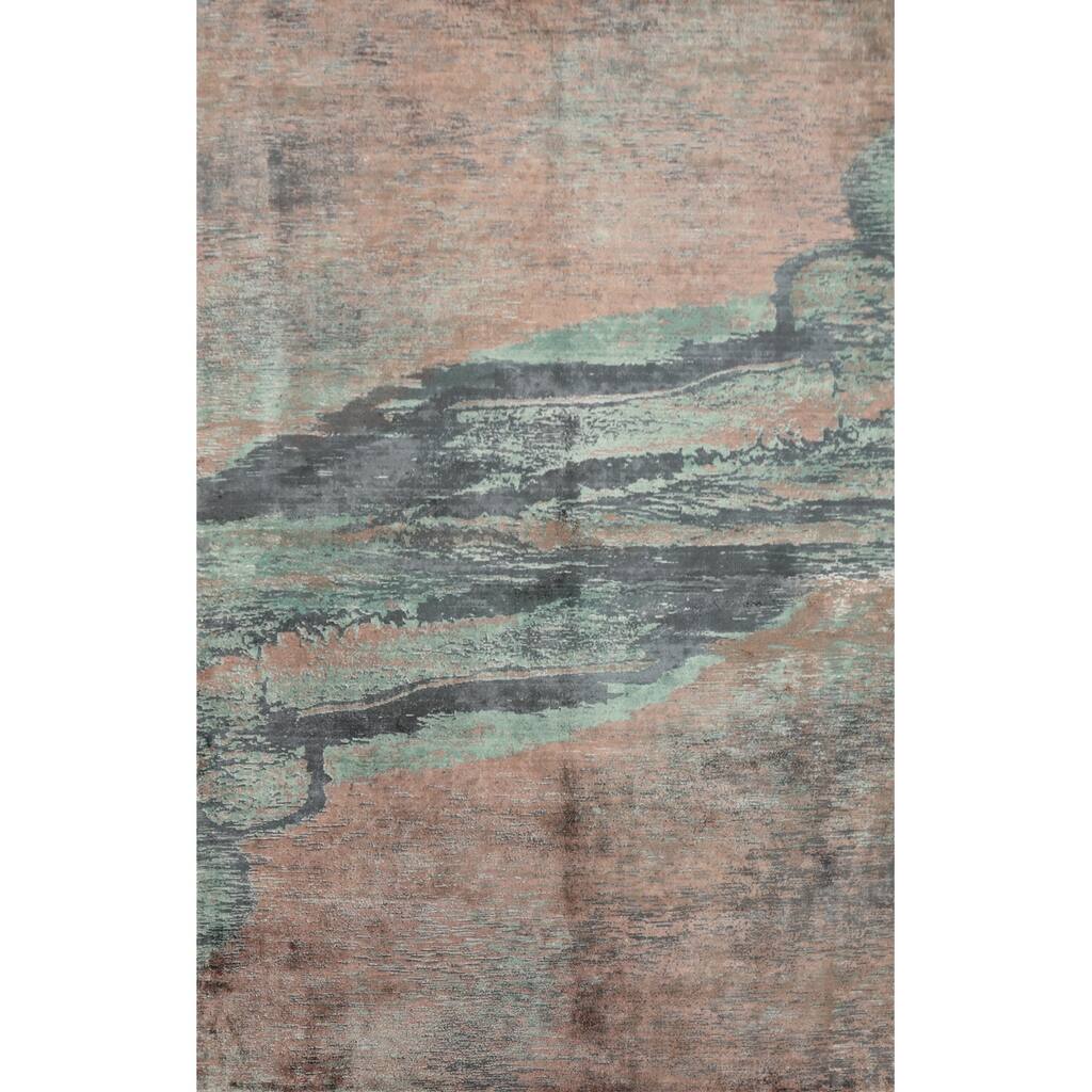 Hand Knotted Oriental Viscose Silk Carpet Modern Abstract Multi-Colored Abstract Area Rug - 7' 8'' X 5' 6''