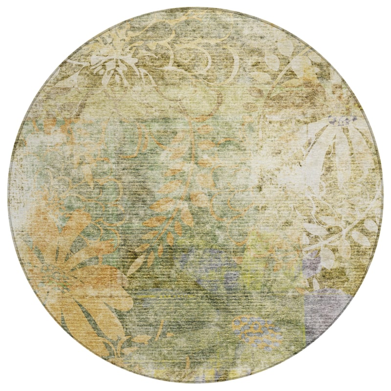 Machine Washable Indoor/ Outdoor Modern Floral Chantille Rug