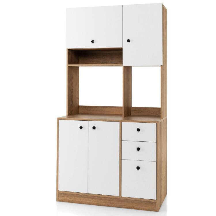 71 Inch Kitchen Pantry with 3 Storage Cabinet and 3 Deep Drawers - White