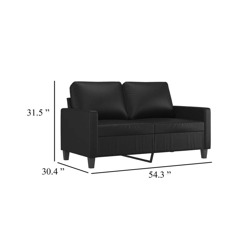 Otis 2 Seater Sofa, Sleek Black Faux Leather Cushions, 54 Inch
