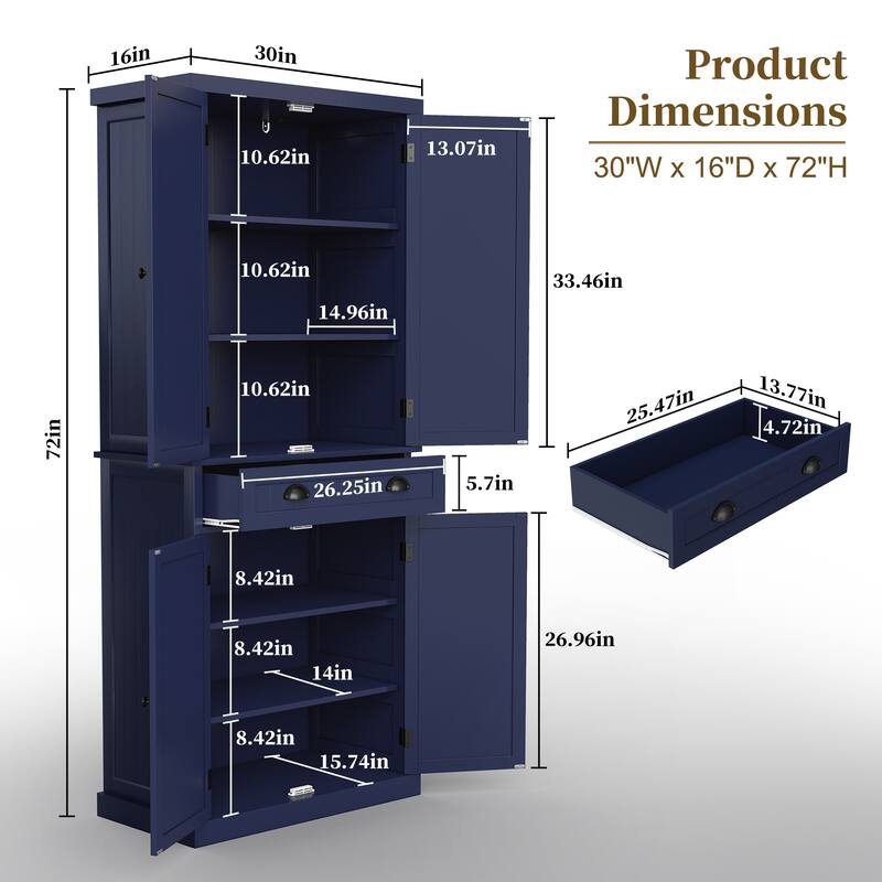 72" Kitchen Pantry with Large Drawer