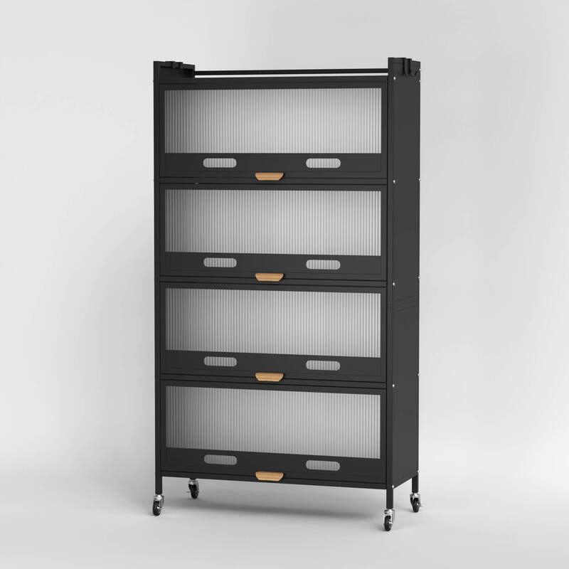 4-Door Steel Modern Buffet/Sideboard Cabinet Storage Organizer With Wheel