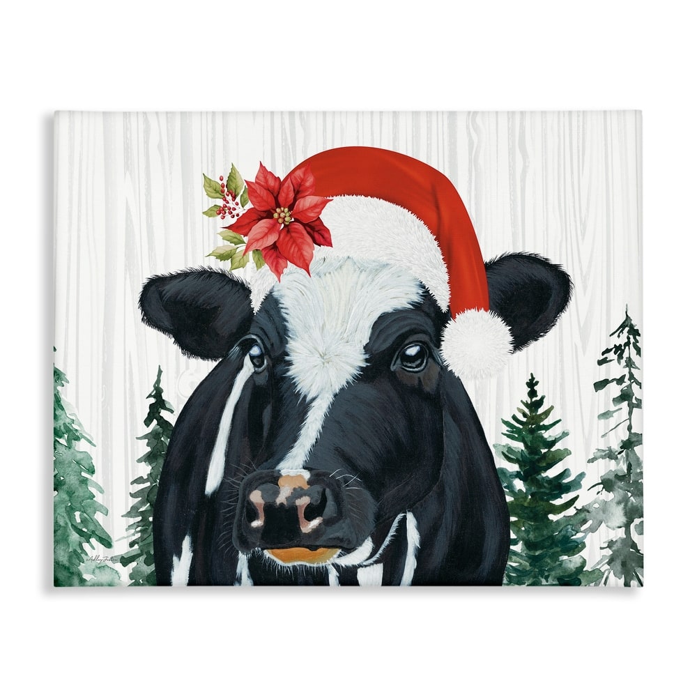 Stupell Christmas Hat Cow Portrait Canvas Wall Art Design By Ashley Justice