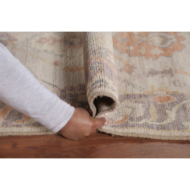 Hand Knotted Oriental 100% Wool Carpet Transitional All-Over Beige & Ivories Oushak Runner Rug - 9' 8'' X 2' 11''