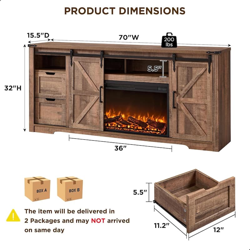 Farmhouse Fireplace TV Stand For 80 Inch TVs, Entertainment Center