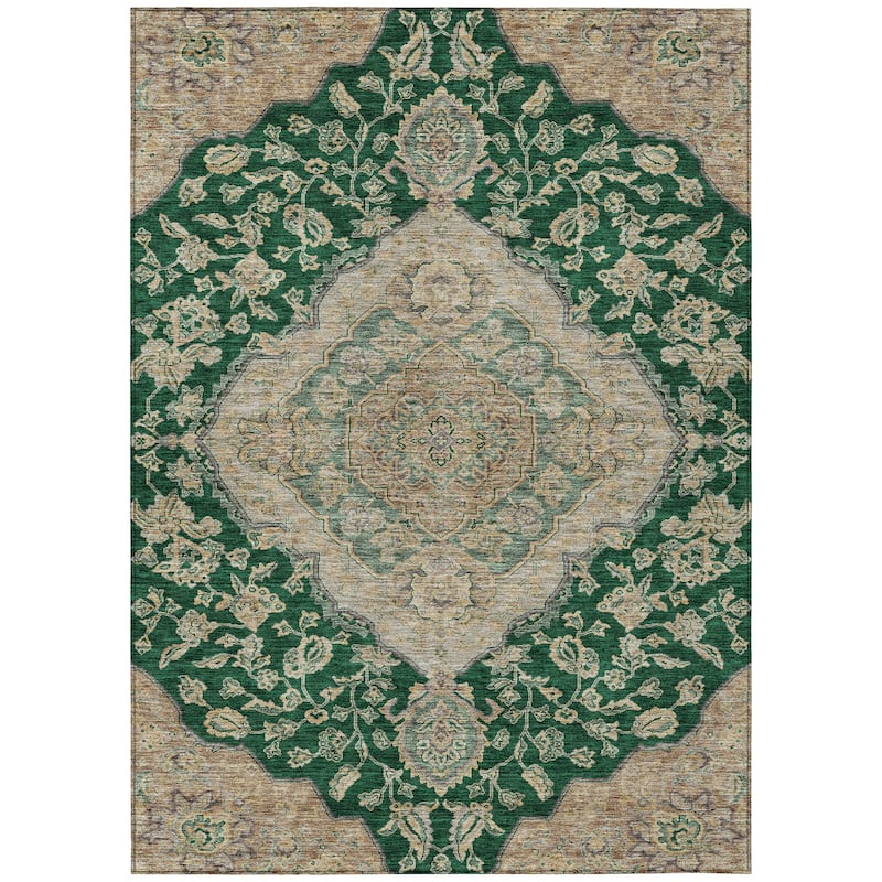 Machine Washable Indoor/ Outdoor Traditional Medallion Chantille Rug