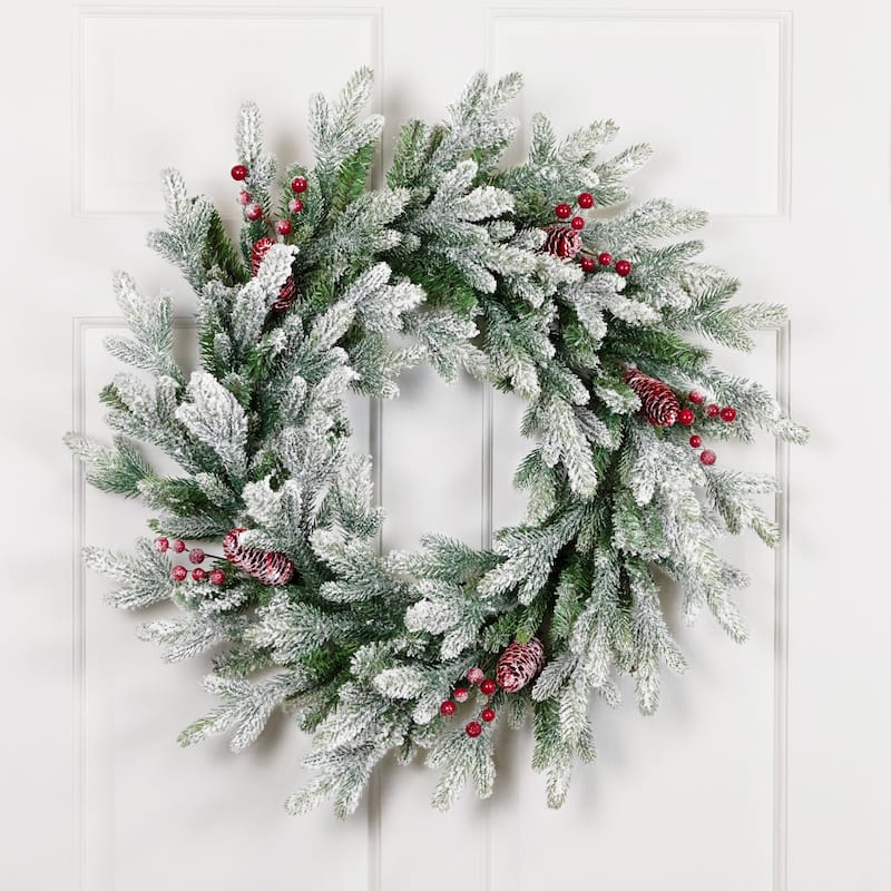 Real Touch™️ Flocked Snowcap Grove Fir Artificial Christmas Wreath - 24" - Unlit