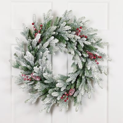 Real Touch™️ Flocked Snowcap Grove Fir Artificial Christmas Wreath - 24" - Unlit