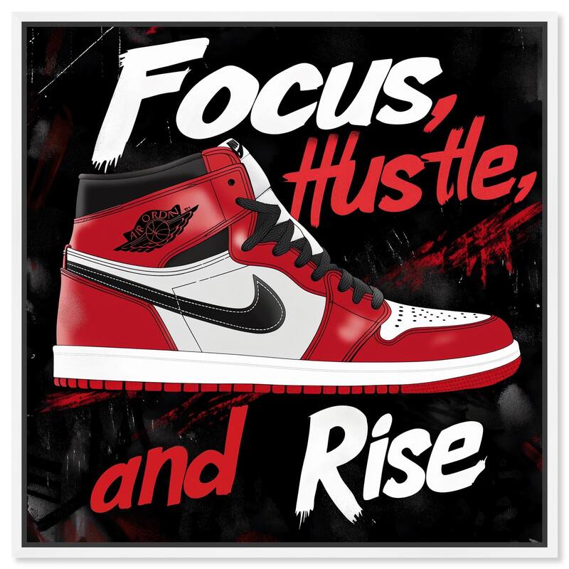 Hustle and Rise Sneaker Red Canvas by Art Remedy - White - 12" x 12"