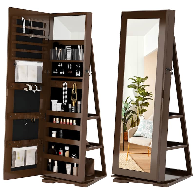 Standing Lockable Jewelry Armoire Jewelry Cabinet Organizer with Full-Length Mirror - 62.4"×14.8"