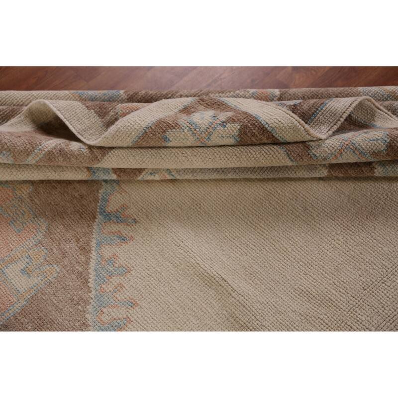 Hand Knotted Oriental 100% Wool Carpet Transitional Geometric Beige & Ivories Oushak Area Rug - 13' 6'' X 10' 3''