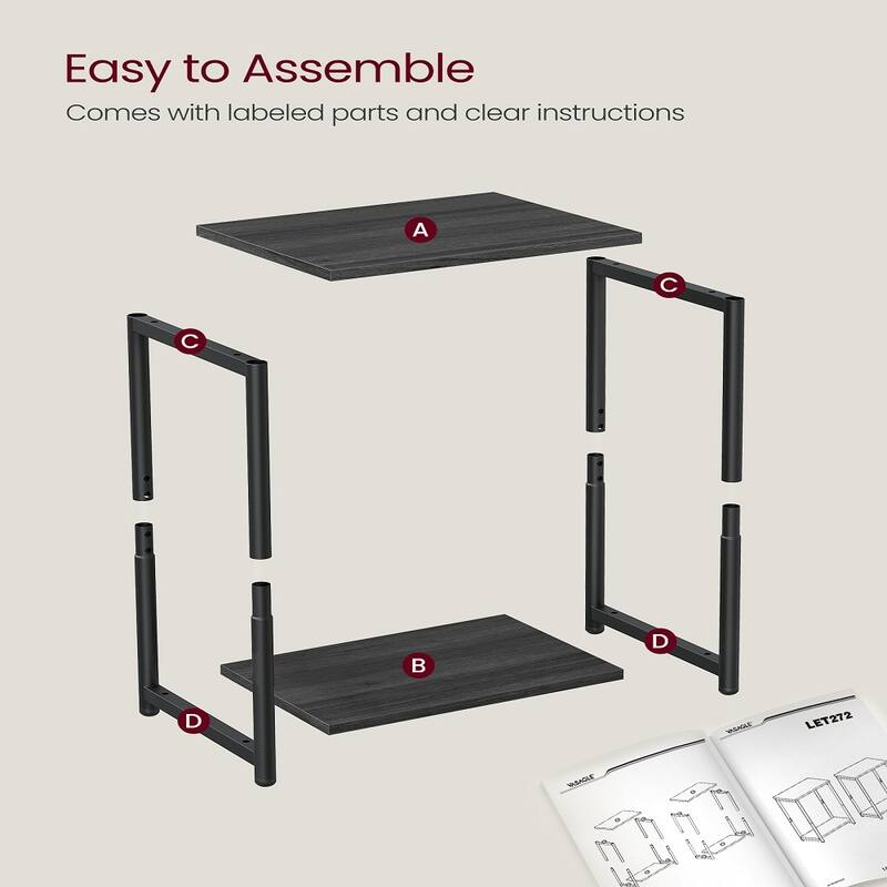 Set of 2 Open Back Side Tables with 2 Particleboard Panels and Black Side Steel Frame - 11.8”L x 15.2”W x 19.7”H