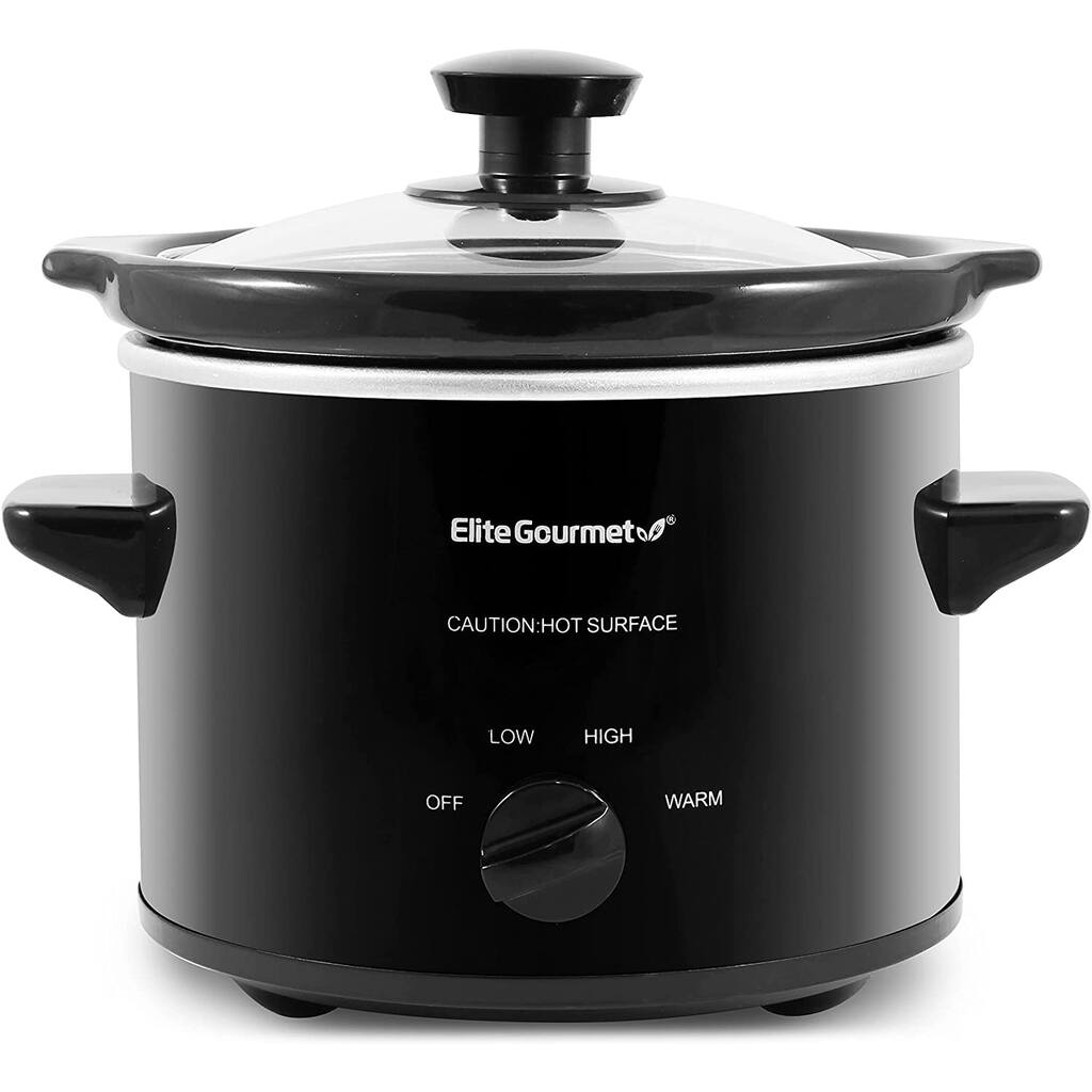 Elite Gourmet Dishwasher-Safe Glass Lid & Ceramic Pot Electric Slow Cooker, 2 Qt Capacity, Black